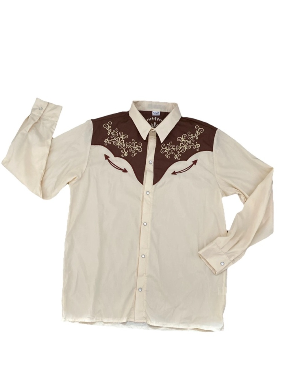 Spirit Western-Style Embroidered Button-Up Shirt - Cream with Brown Yoke Men’s L